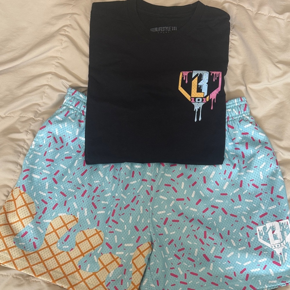 Baseball lifestyle 101 T-Shirt and Ice Cream Print Shorts Set